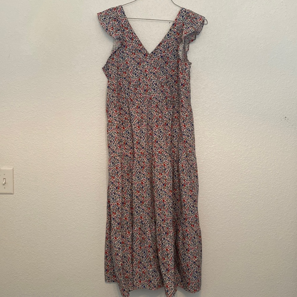 LOFT Floral V Neck Shift Midi Dress